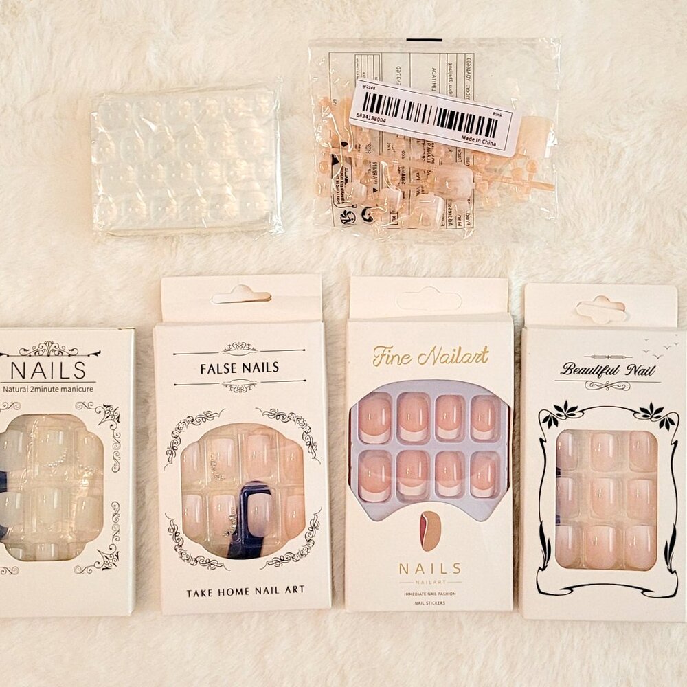 4 packages fake fingernails 1 pack fake toenails NEW jelly glue nail stickers